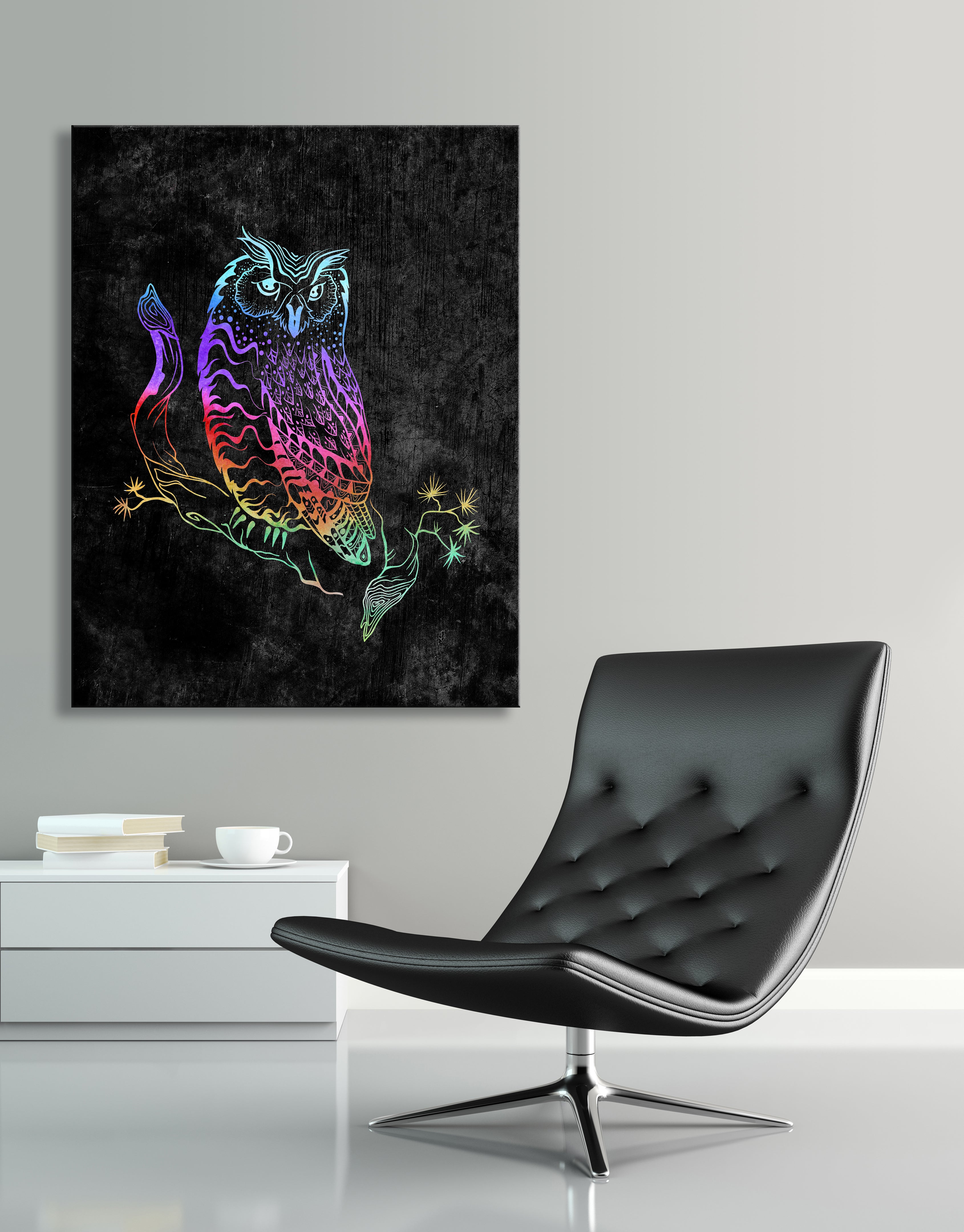 Ready - to - Hang Rainbow Owl Pop Art Print with Wood Frame