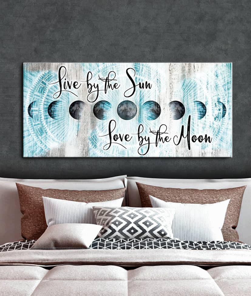 Ready - to - Hang Wood - Framed Bedroom Wall Art: Love by Moon, Live by Sun V2