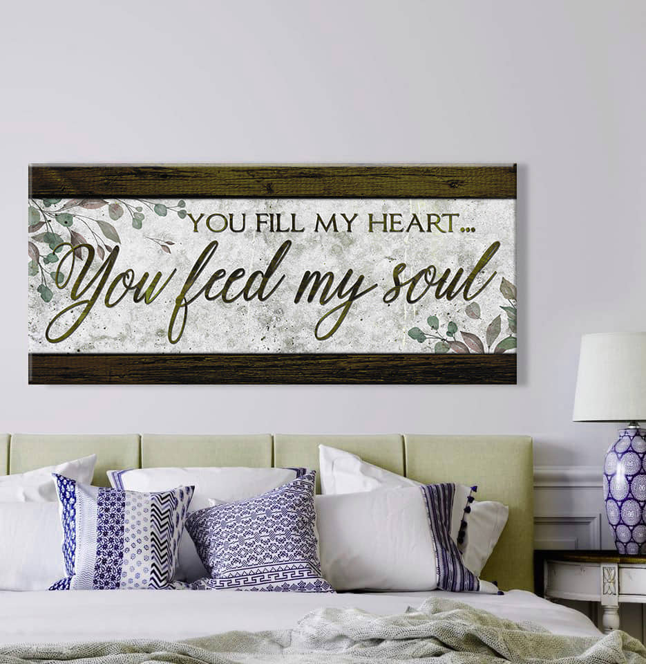 Hot! Couples Wall Art - 'You Fill My Heart V4' with Wood Frame, Ready to Hang