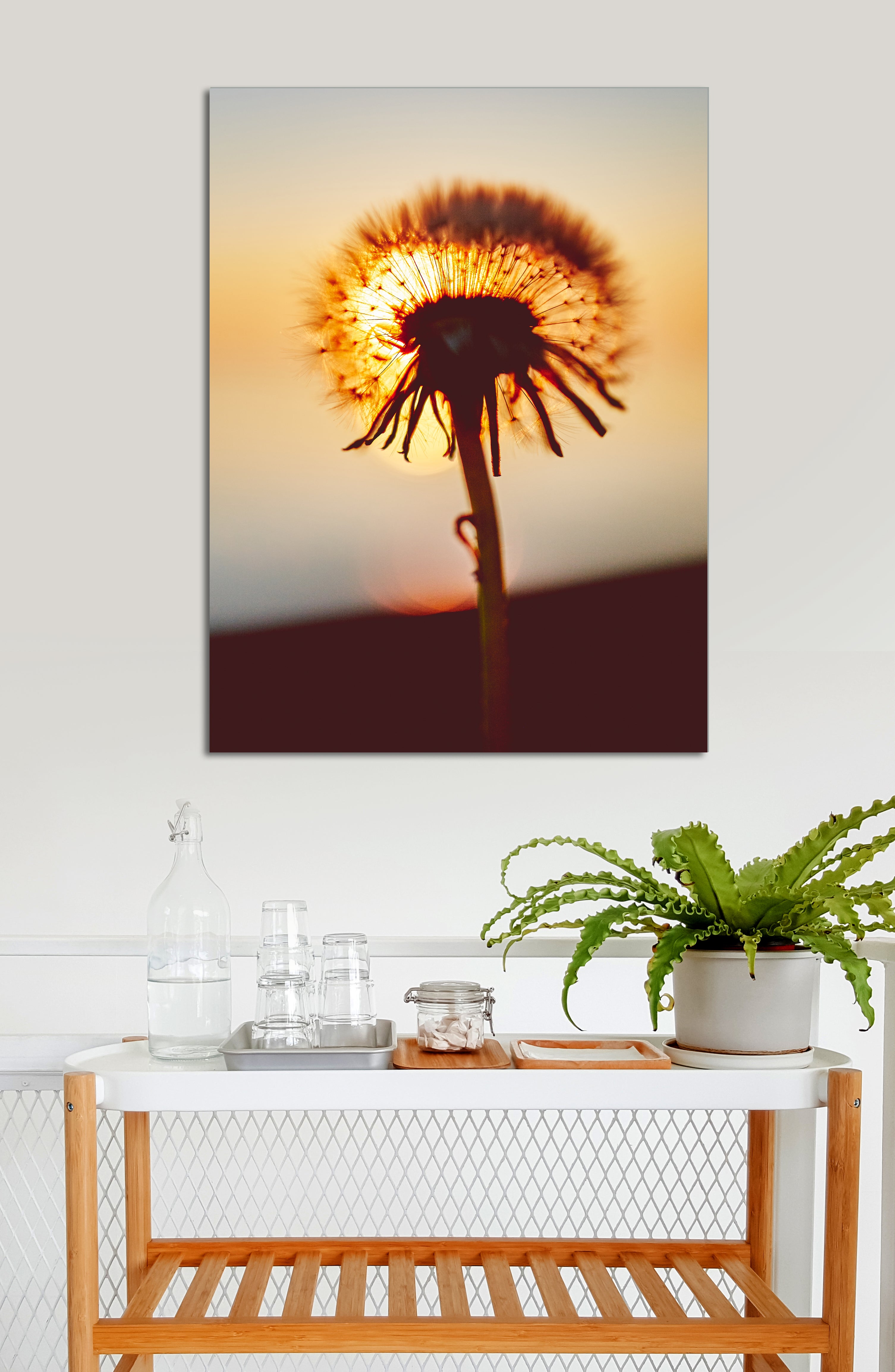 Nature Wall Decor: Ready-to-Hang Dandelion Flower Sunset with Wood Frame