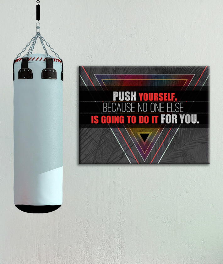 Limited Time Offer! High - Quality Fitness Wall Art 'Push Yourself' with Wood Frame, Ready to Hang
