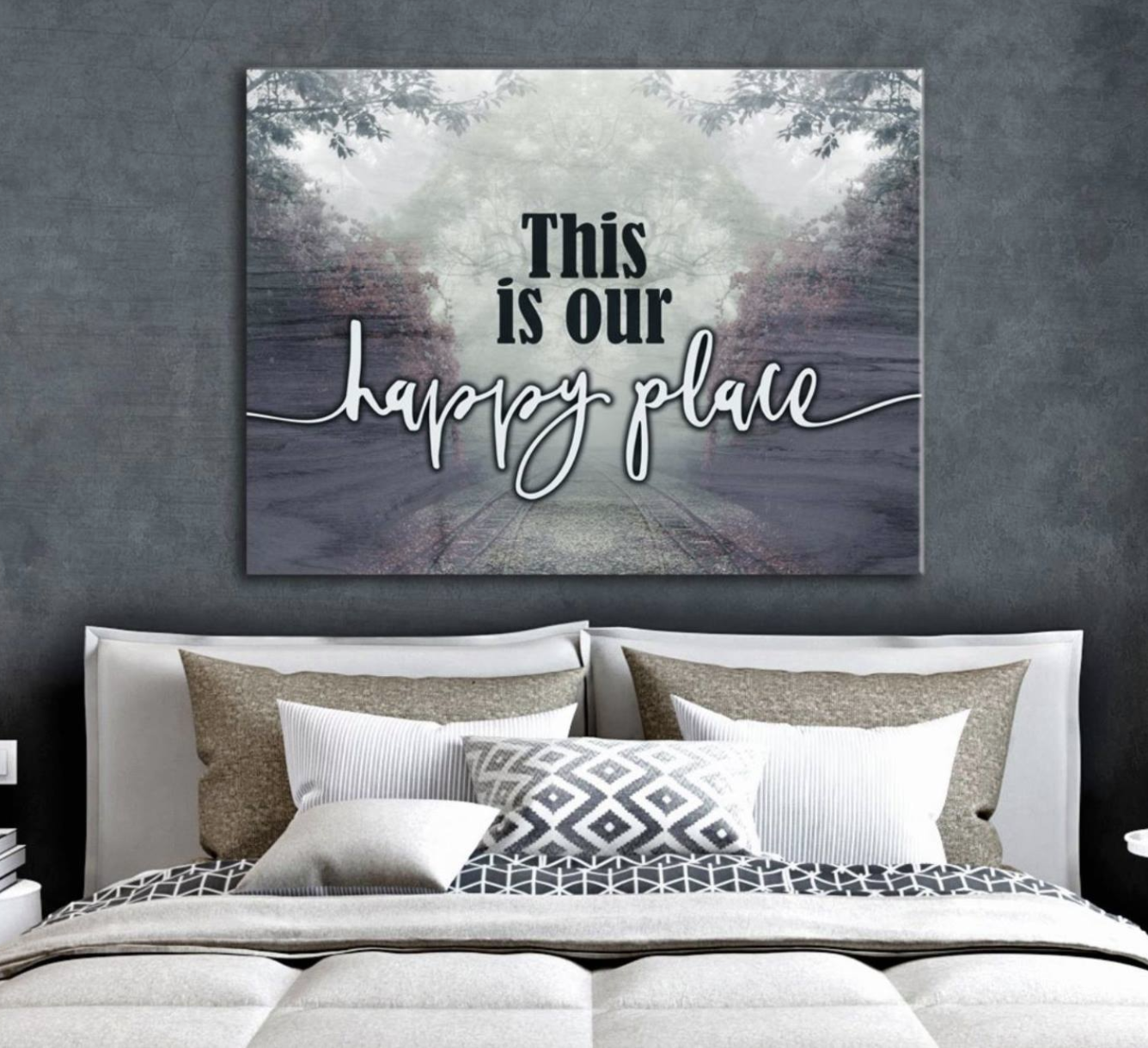 High - quality Wood - framed Bedroom Wall Art: Happy Place, Ready to Hang