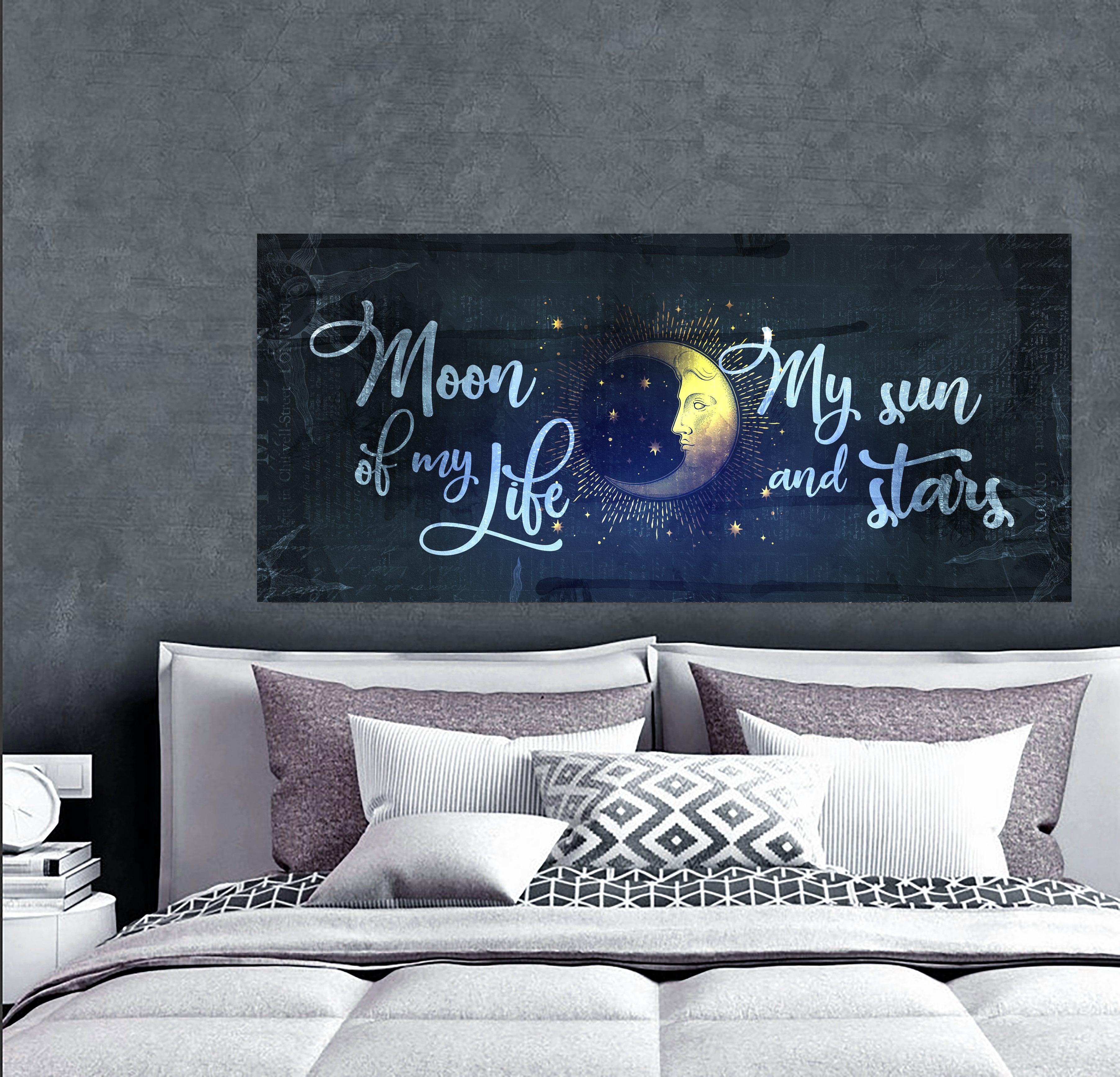 Hot! Couples Wall Art: Moon Of My Life (Wood Frame, Ready To Hang)
