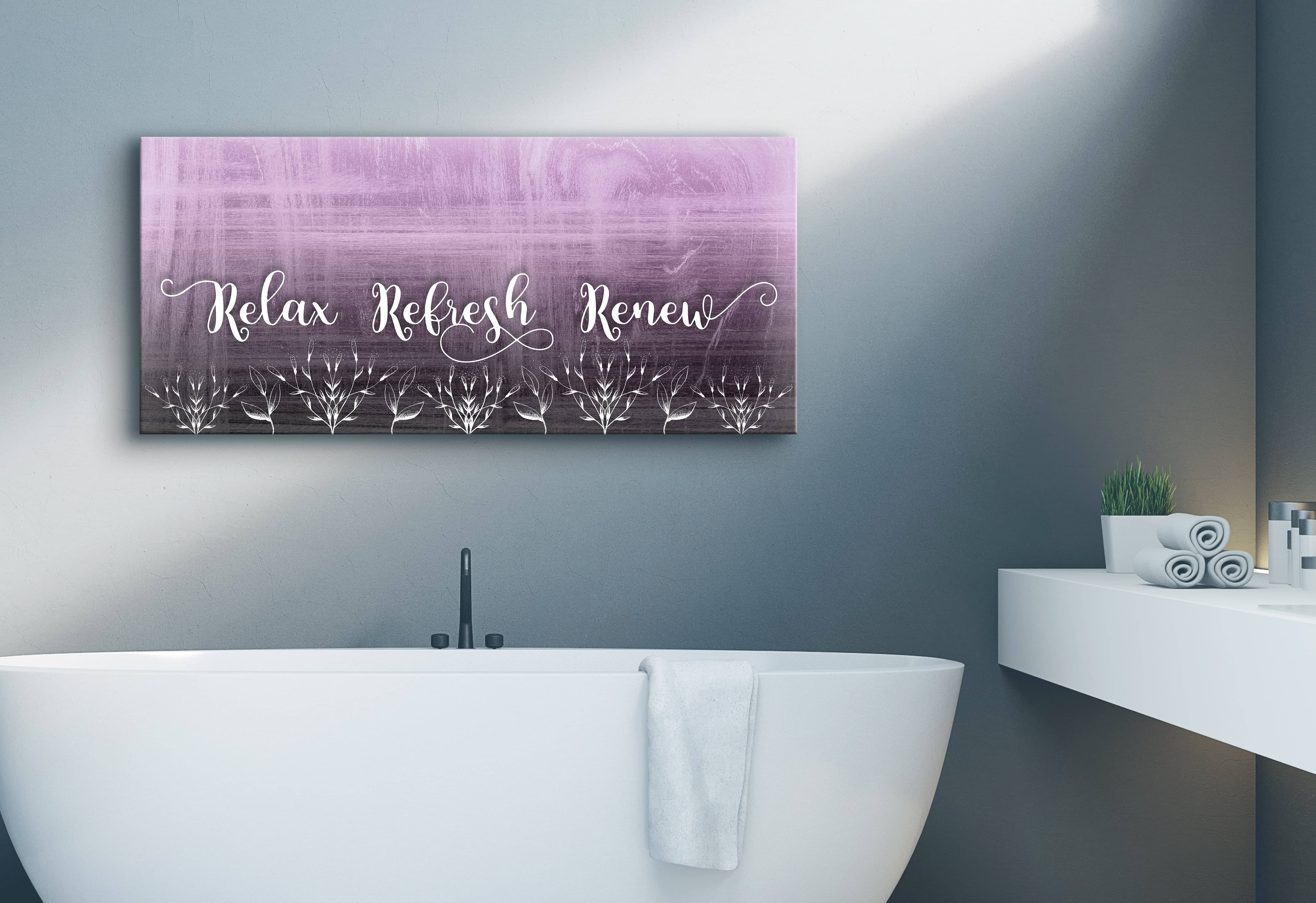 Ready-to-Hang Bathroom Wall Art: Relax, Refresh, Renew (Wood Frame) - Buy 2 Save 20%