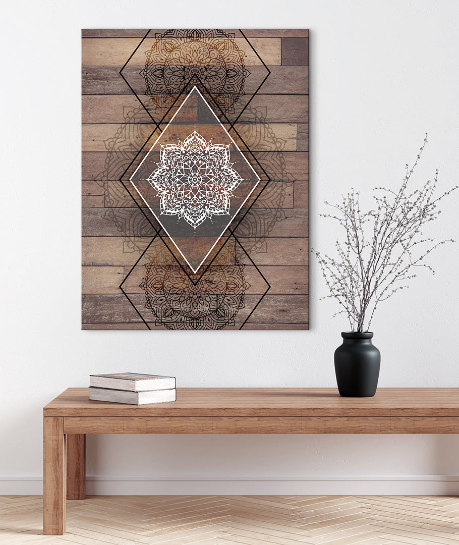 Ready-to-Hang Boho Mandala Wall Art V7 with Wood Frame for Home Decor