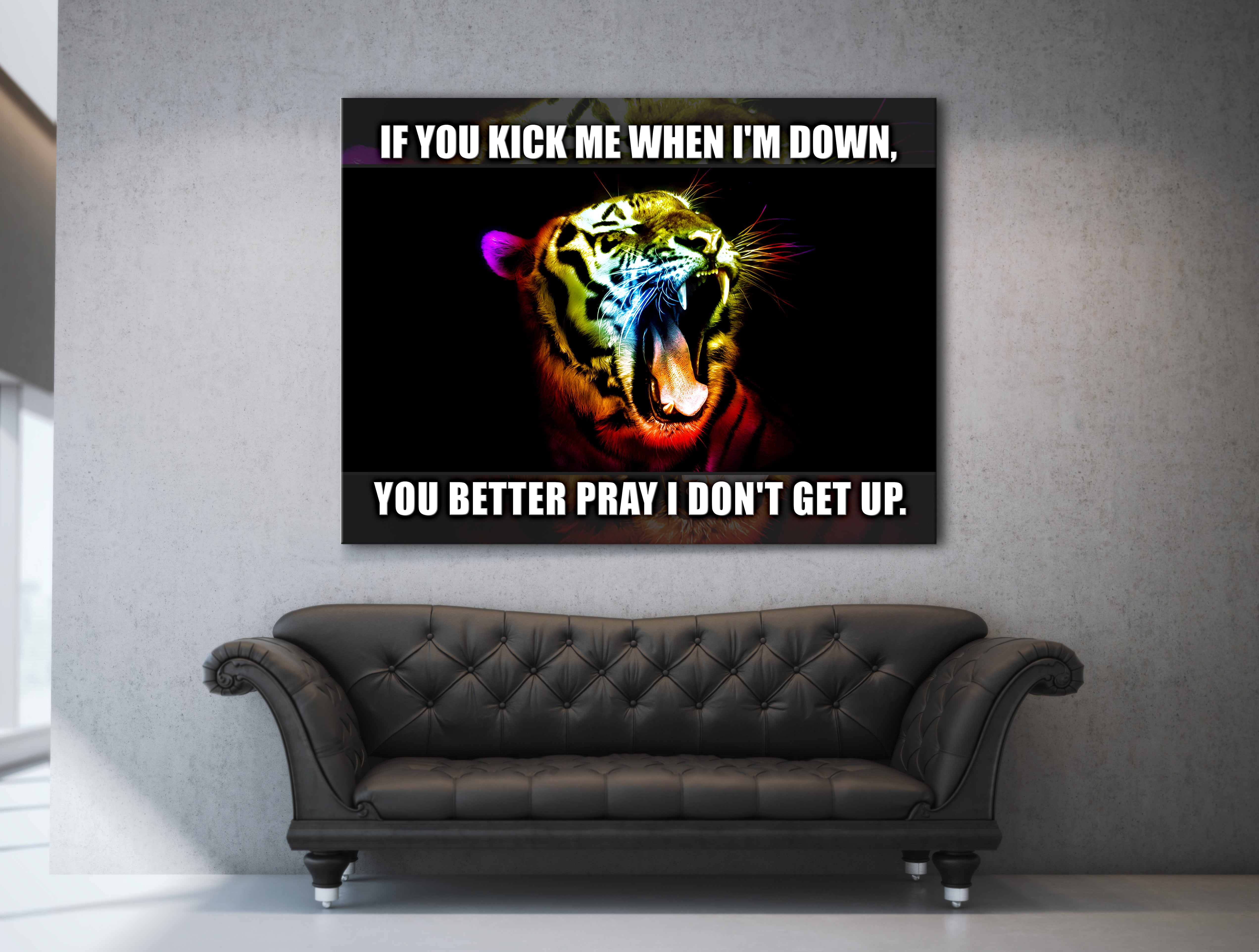 Exclusive Business Wall Art: Tiger Pray I Don't Get Up - Wood Frame, Ready to Hang! Get 20% Off on 2 Items