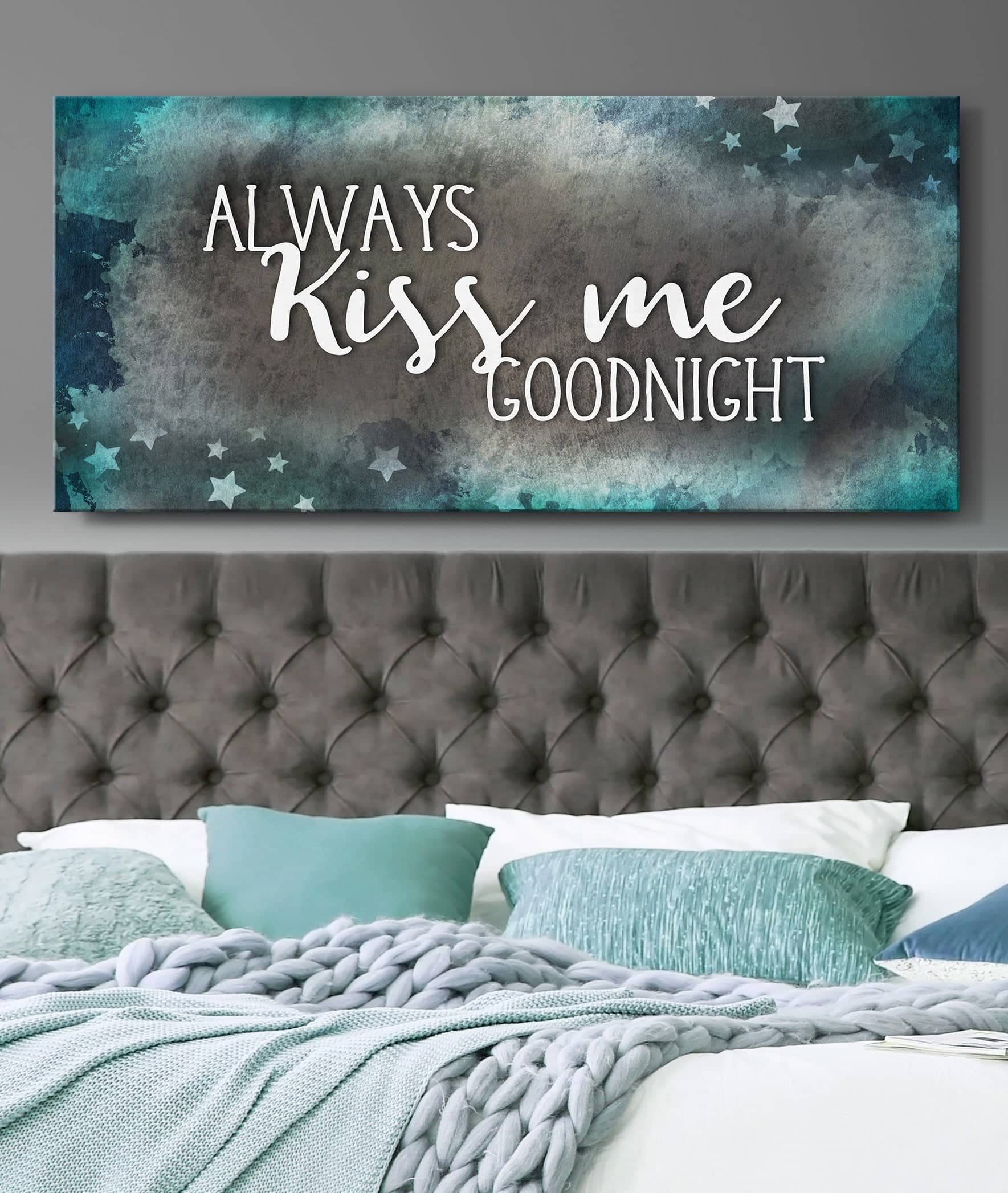 Hot Deal! Bedroom Wall Art - Always Kiss Me Goodnight V7 with Wood Frame, Ready to Hang