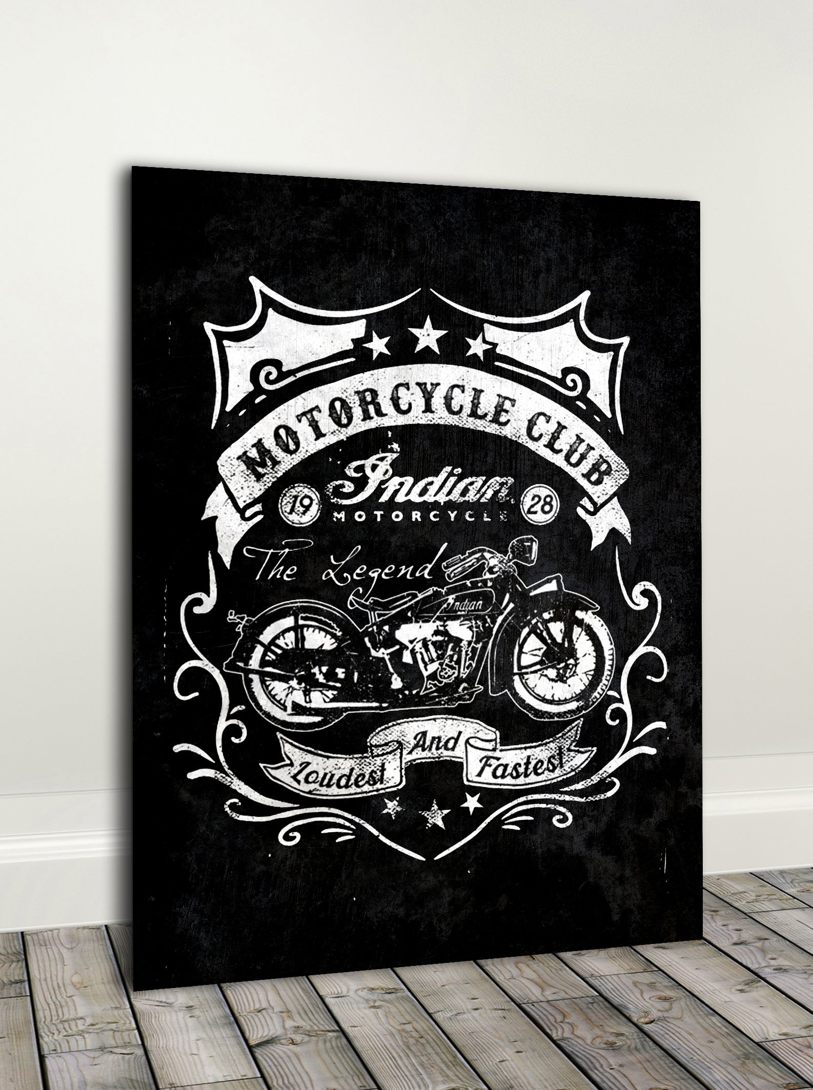 Hot Deal! MotoClub Biker Wall Art with Wood Frame, Ready To Hang