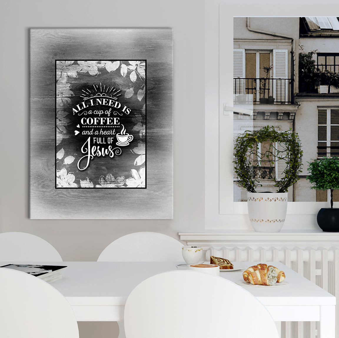 Christian Wall Art: 'All I Need is Coffee and Jesus' Wood Framed for Easy Hanging - Buy 2 Save 20%