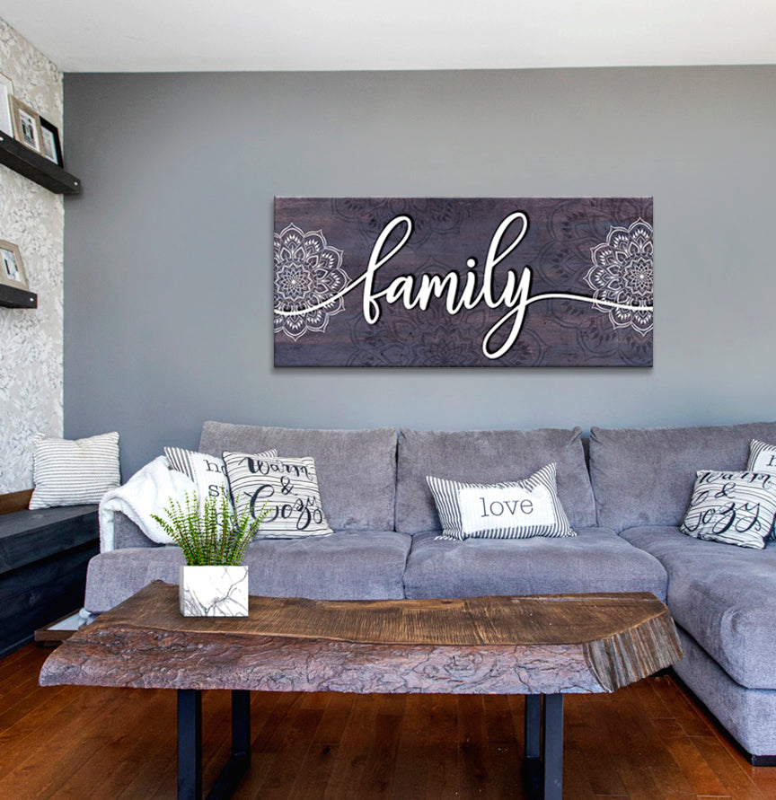 Ready-to-Hang Boho Style Family Word Wall Art with Wood Frame