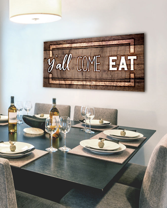 Hot Deal! Kitchen Wall Art - 'Y'all Come Eat' in Wood Frame, Ready to Hang