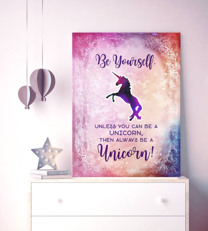 High - Quality Wood - Framed Unicorn Wall Art: Be Yourself (Ready To Hang)