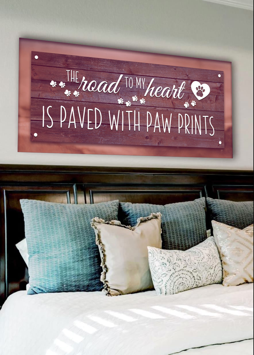 High - Quality Pet Wall Art with Wood Frame: Paw Prints Lead to the Heart (Ready to Hang)