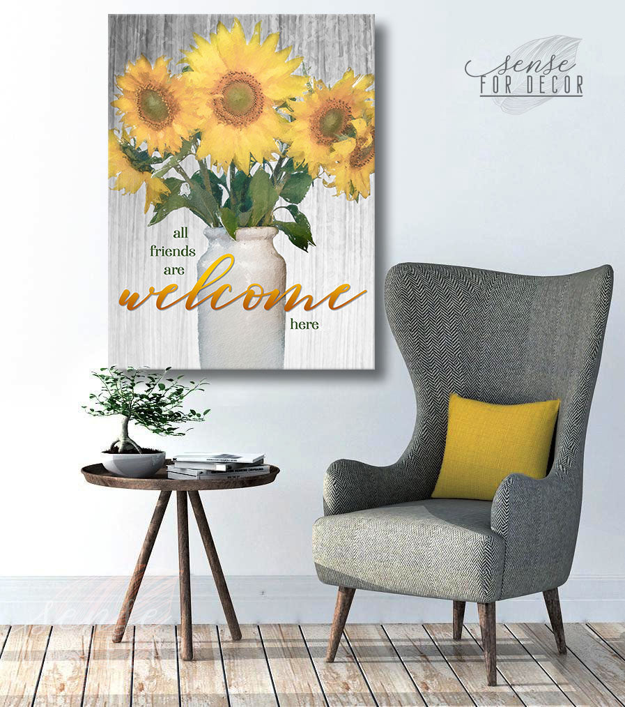 Hot Deal! All Friends Are Welcome Here Home Wall Art with Wood Frame, Ready to Hang