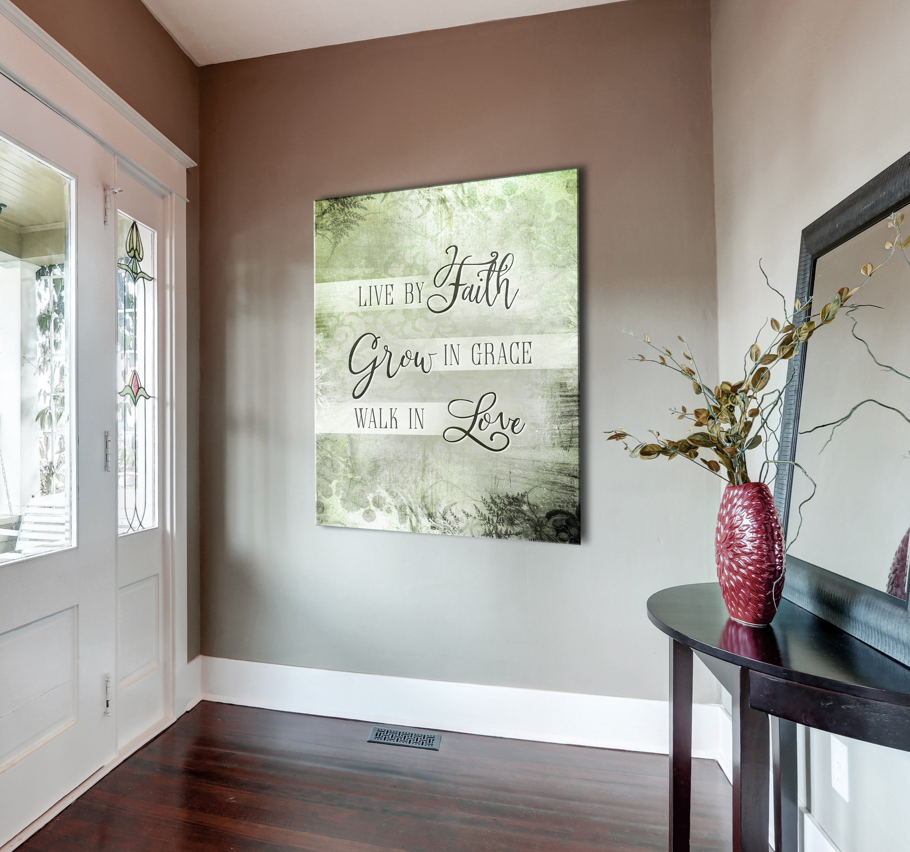 Christian Wall Decor: 'Live By Faith Grow In Grace' Wood Frame Wall Art, Ready To Hang - Buy 2 Save 20%