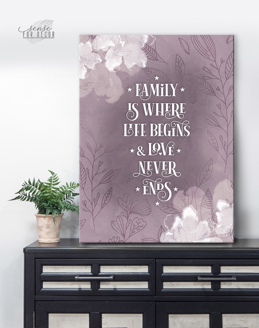 High - Quality Wood - Framed Family Wall Art: Life Starts at Family V11 (Ready To Hang)
