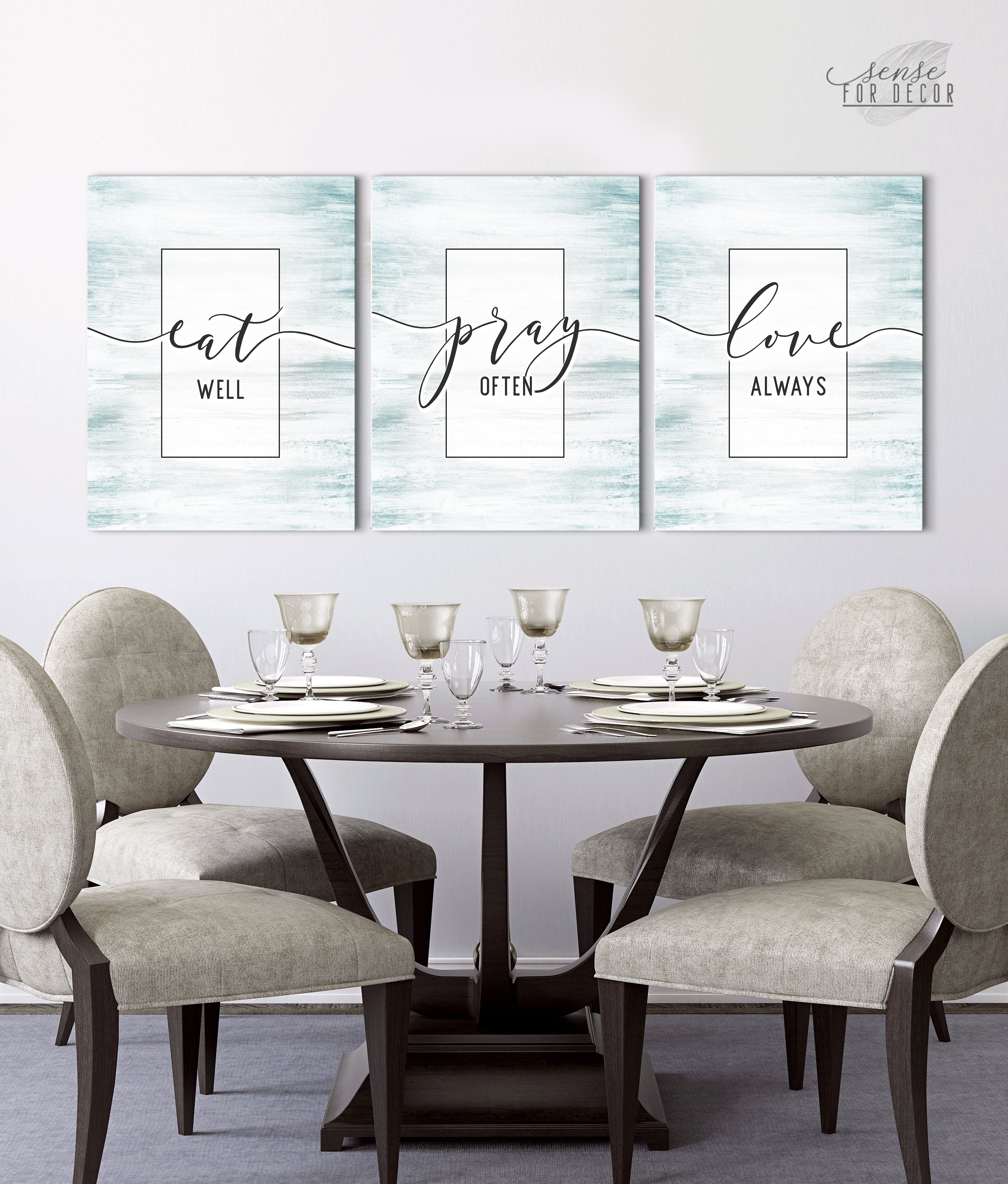 Exclusive Offer! Set of 3 Christian Wall Art Prints: Eat Well, Pray Often, Love Always (Wood Frame, Ready to Hang)