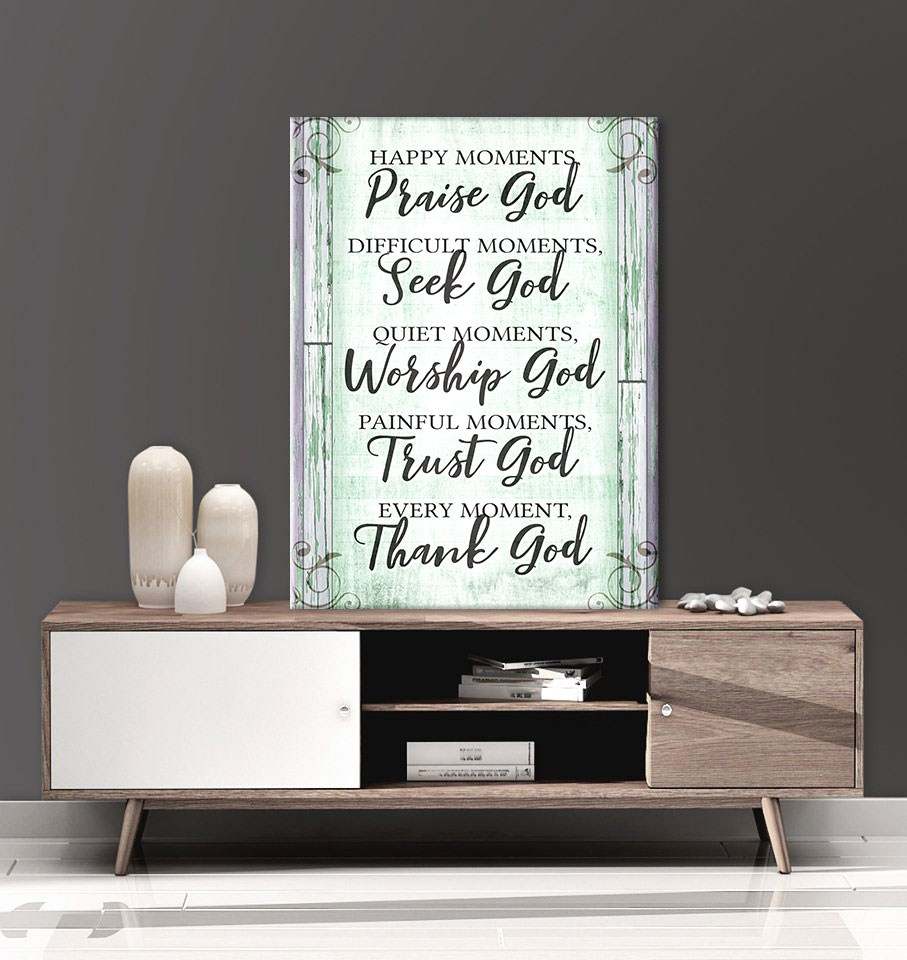 Christian Wall Art: Happy Moments Praise God - Wood Frame, Ready to Hang! Buy 2, Save 20%