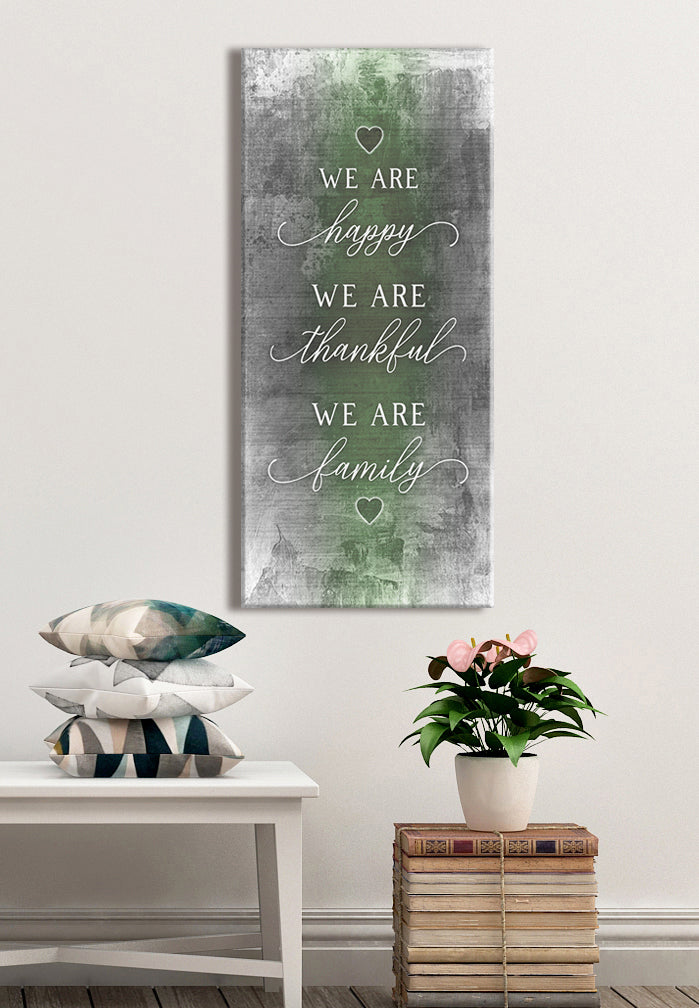 Family Wall Art - 'We Are Happy We Are Thankful' with Wood Frame, Ready to Hang! Buy 2 Save 20%
