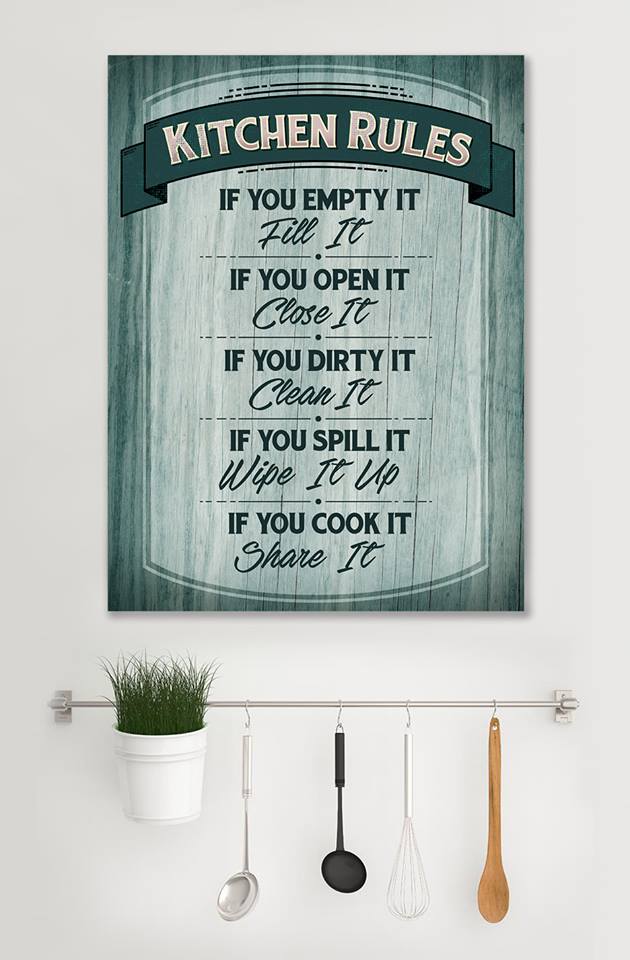 Exclusive Kitchen Wall Art - Kitchen Rules with Wood Frame, Ready to Hang! Buy 2, Save 20%