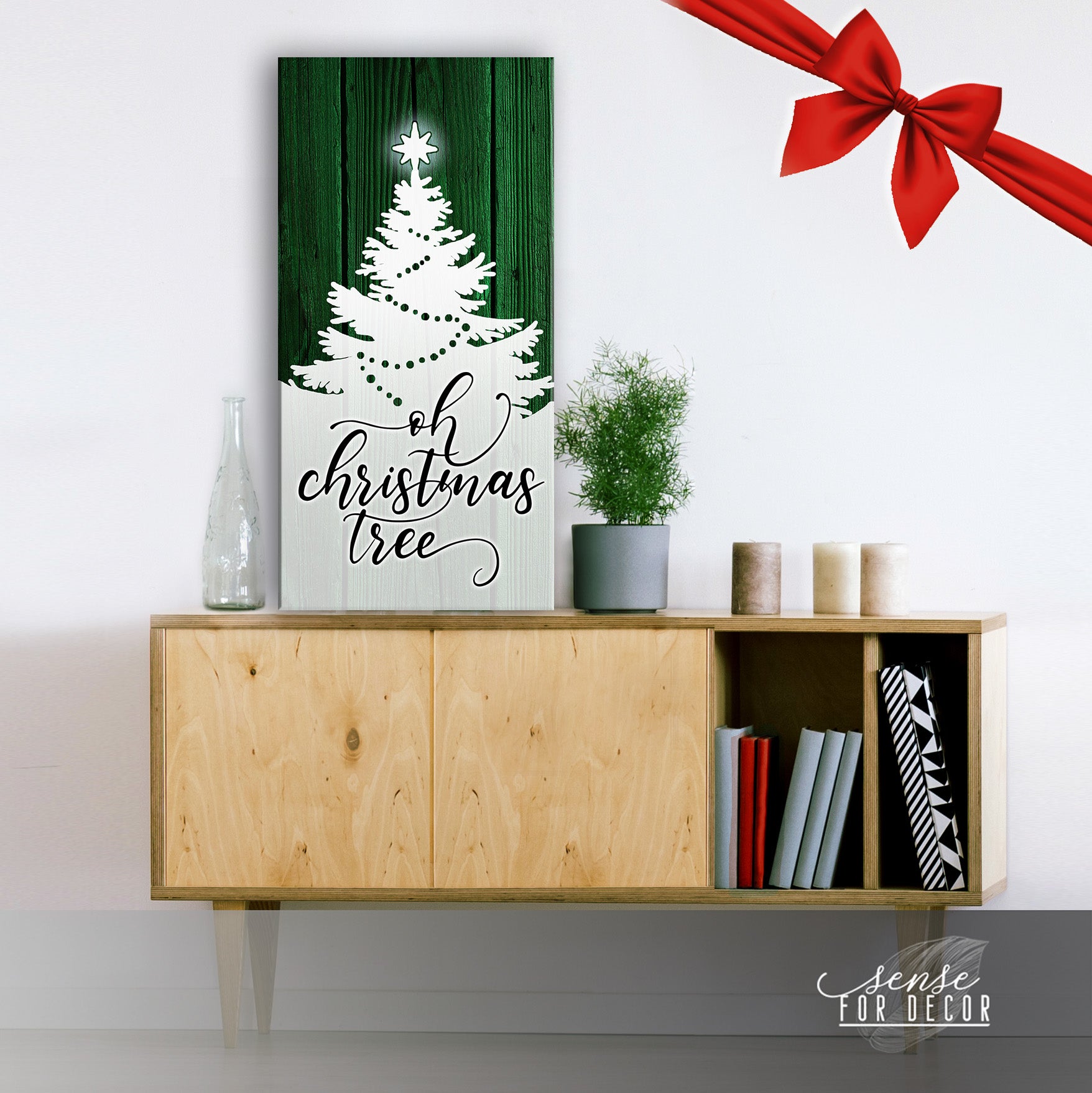 High - Quality Oh Christmas Tree V2 Holiday Wall Art with Wood Frame, Ready to Hang