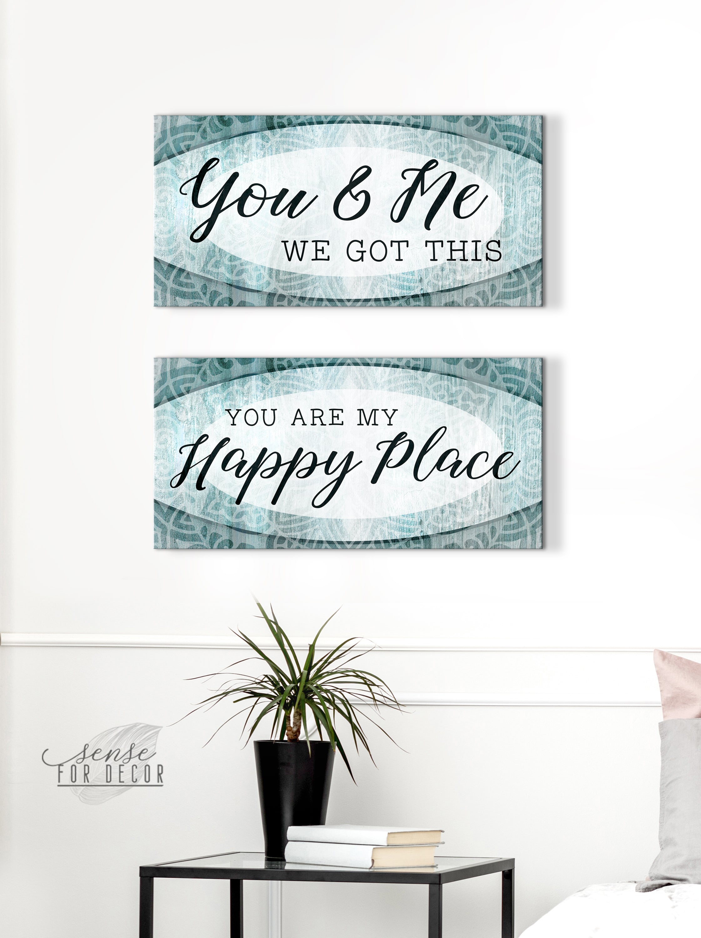 Exclusive Offer! Set of 2 Couples Wall Art: 'You and Me We Got This' & 'You are My Happy Place' (Wood Frame, Ready To Hang)