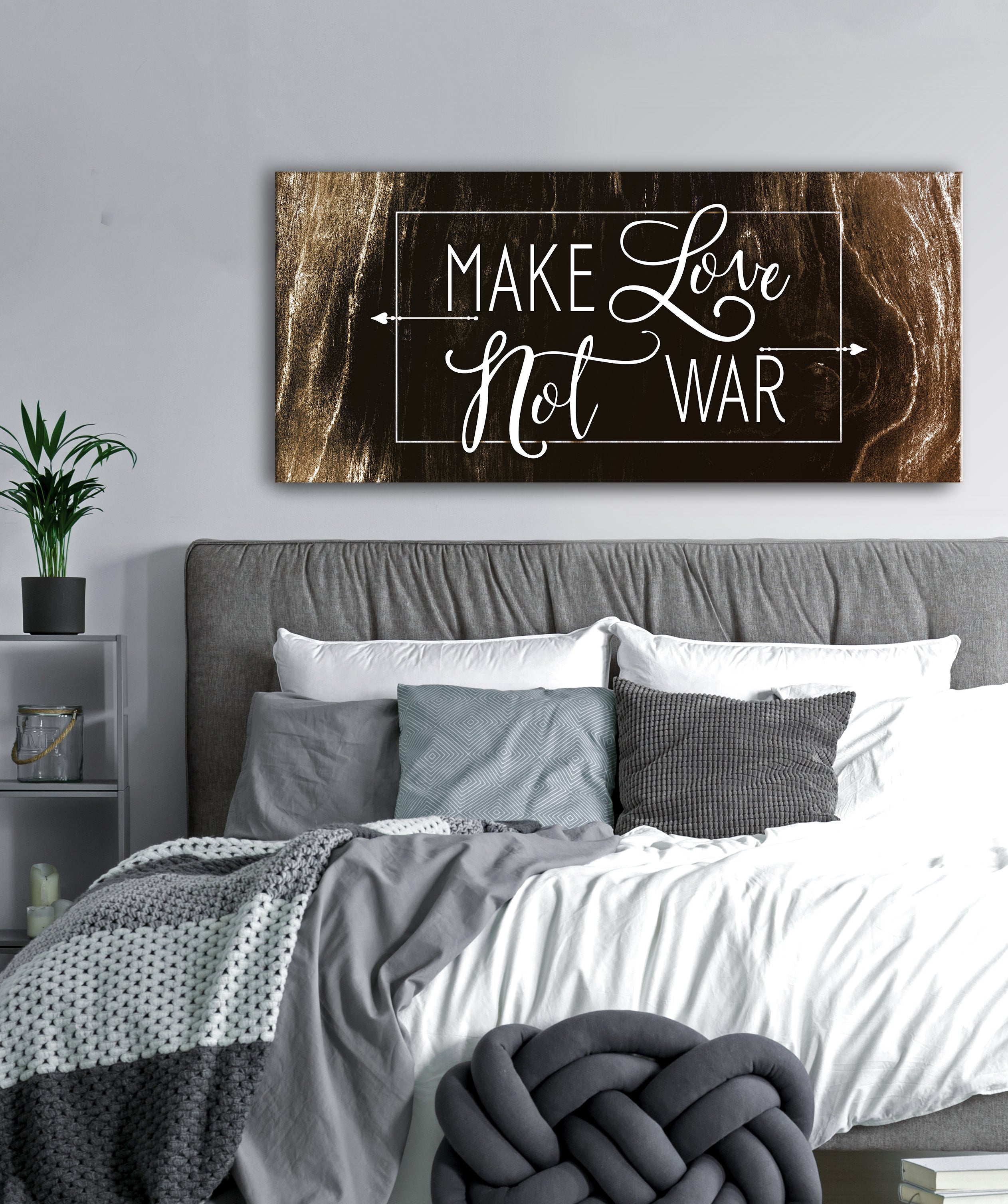 High - Quality Wood - Framed 'Make Love Not War' Home Wall Art, Ready to Hang