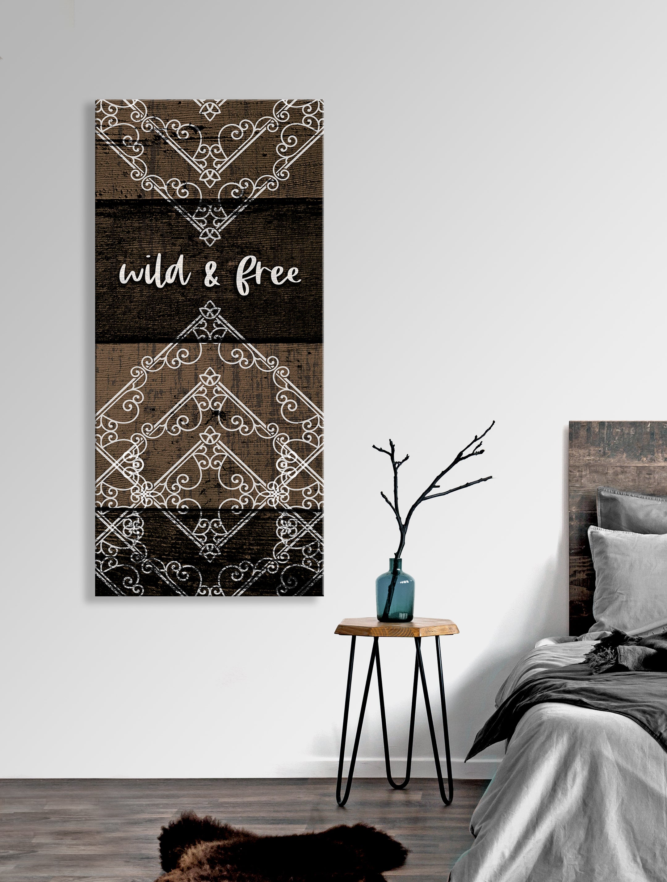 Ready-to-Hang Boho Wall Art: Wild and Free V5 with Wood Frame