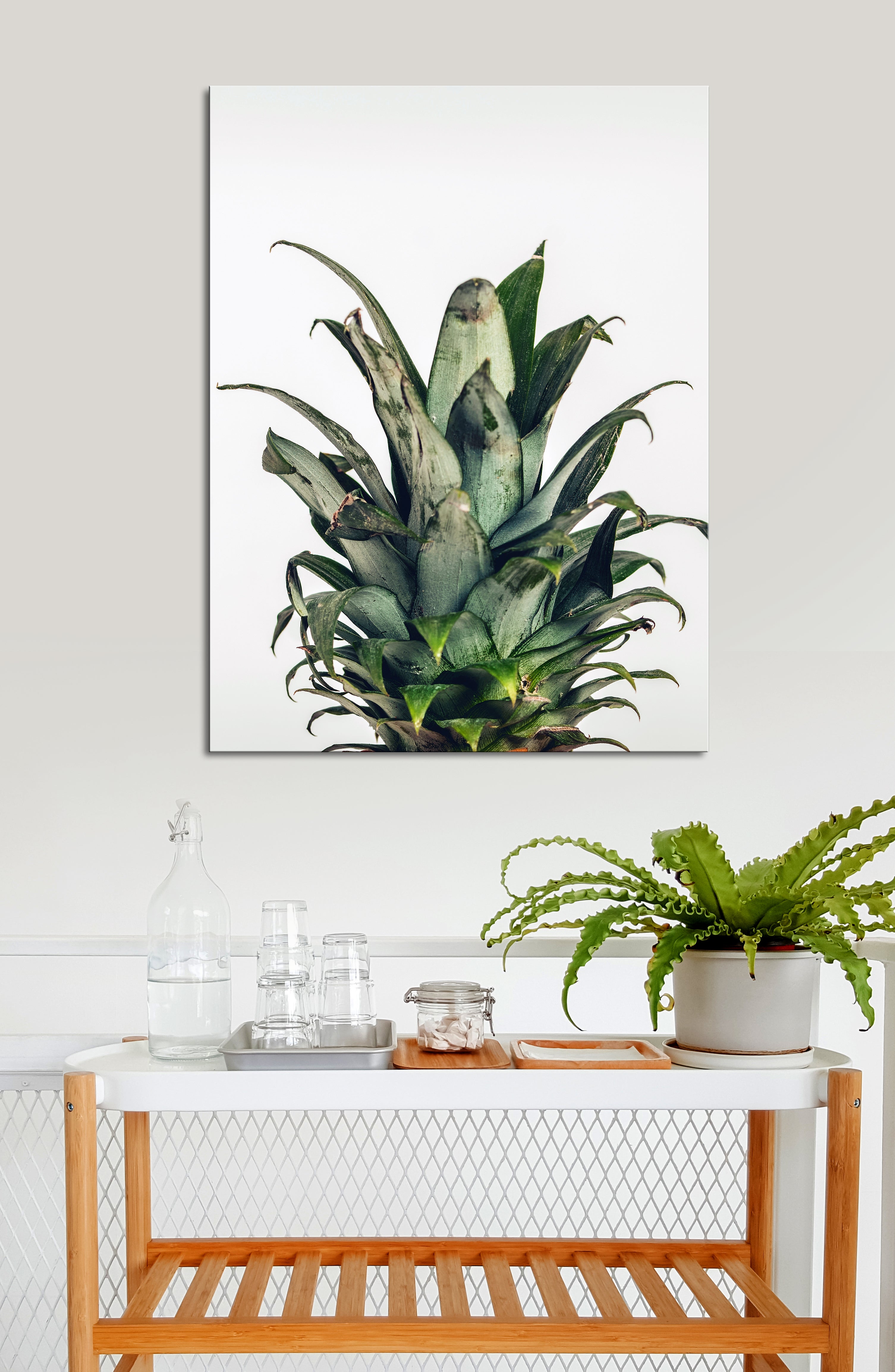 Limited-Time Offer! Ready-to-Hang Pineapple Wall Art with Wood Frame and Close-Up Leaves
