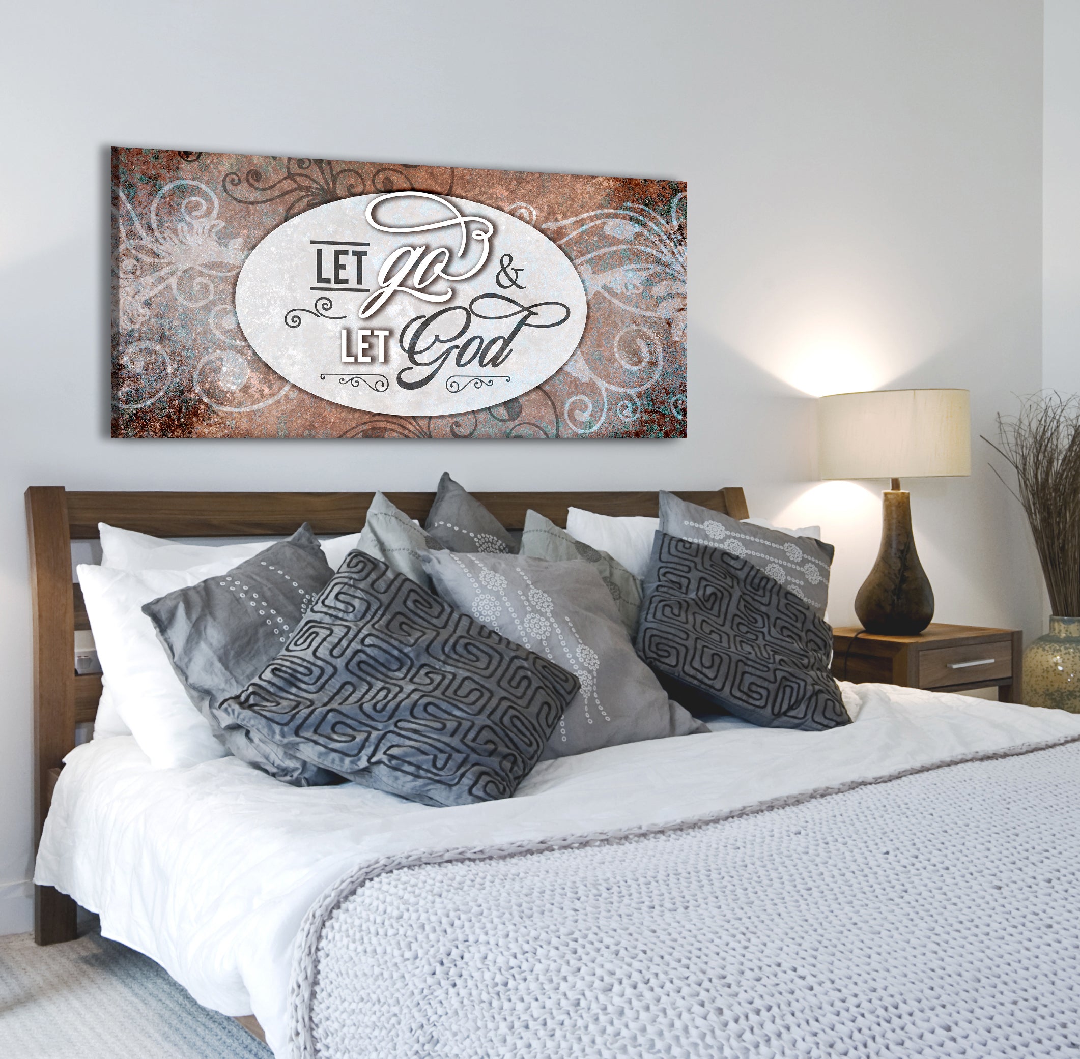 Exclusive Christian Wall Art: Let Go and Let God V2 with Wood Frame, Ready to Hang - Buy 2 Save 20%