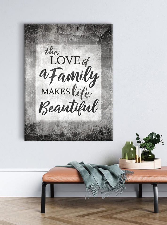Exclusive Family Wall Art: The Love of Family Beautifies Life, Wood Frame Ready to Hang - Buy 2 Save 20%