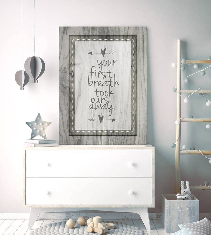High - Quality Wood - Framed Baby Room Art 'Your First Breath' Ready To Hang