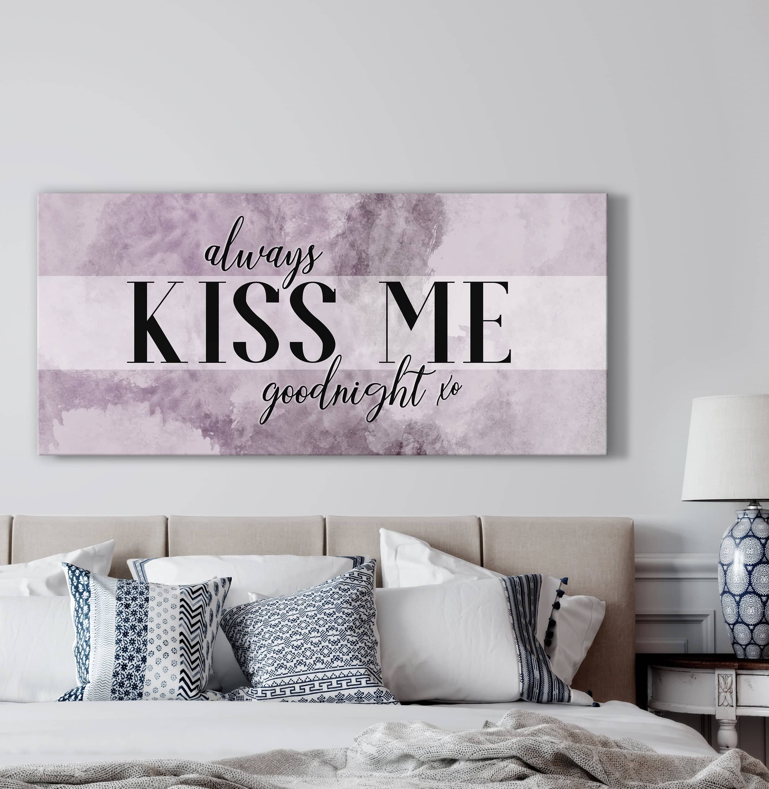 Hot Deal! Bedroom Wall Art - 'Always Kiss Me Goodnight V6' Wood Frame, Ready To Hang