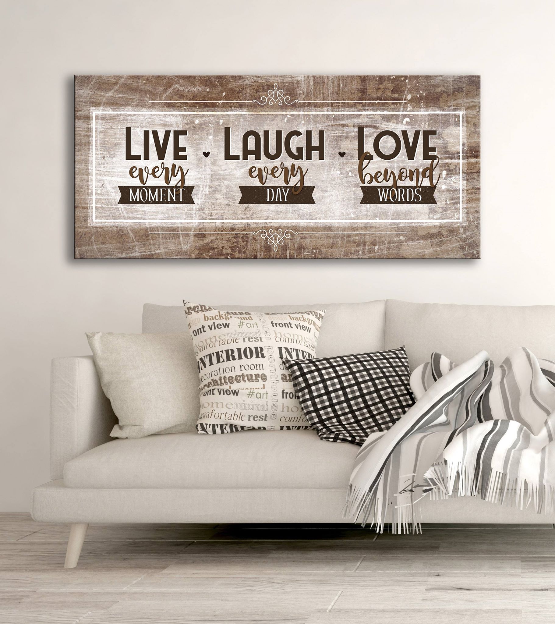 Exclusive! Home Wall Art - Live Every Moment Laugh Every Day V3 (Wood Frame, Ready To Hang)