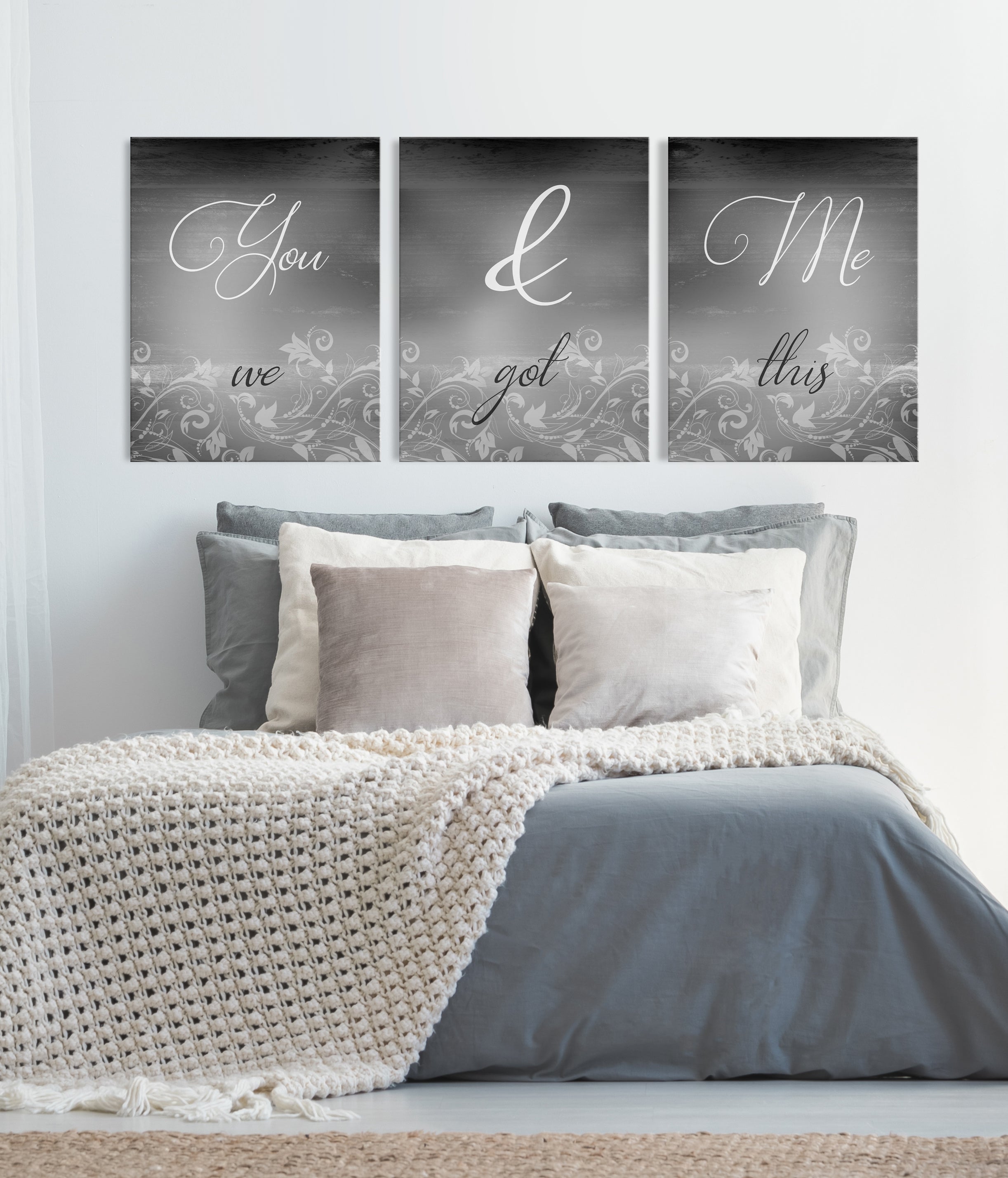 Exclusive Offer! Set of 3 Couples Wall Art 'You and Me We Got This' with Wood Frame, Ready to Hang