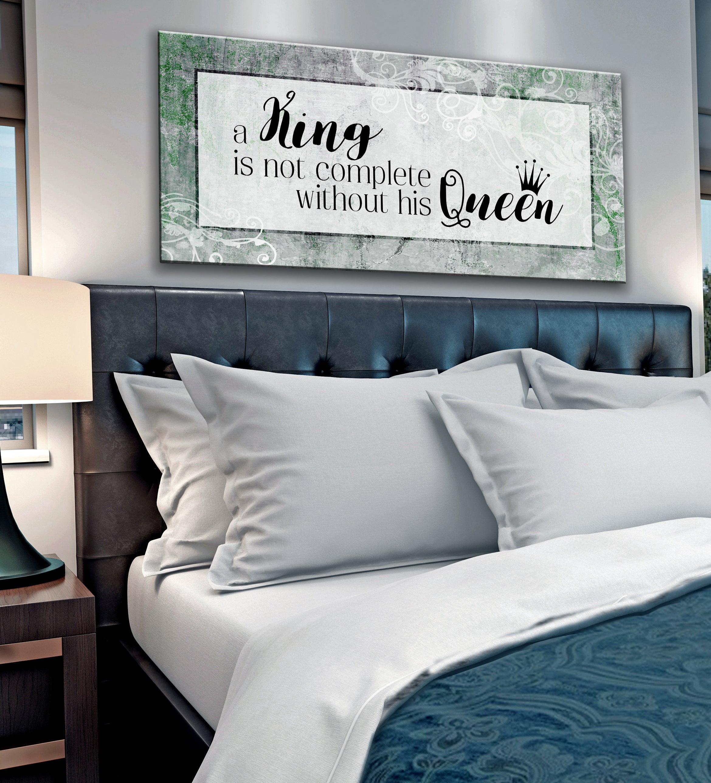 Hot Sale! Couples Wall Art - A King Isn't Complete Without His Queen, Wood Frame for Easy Hanging