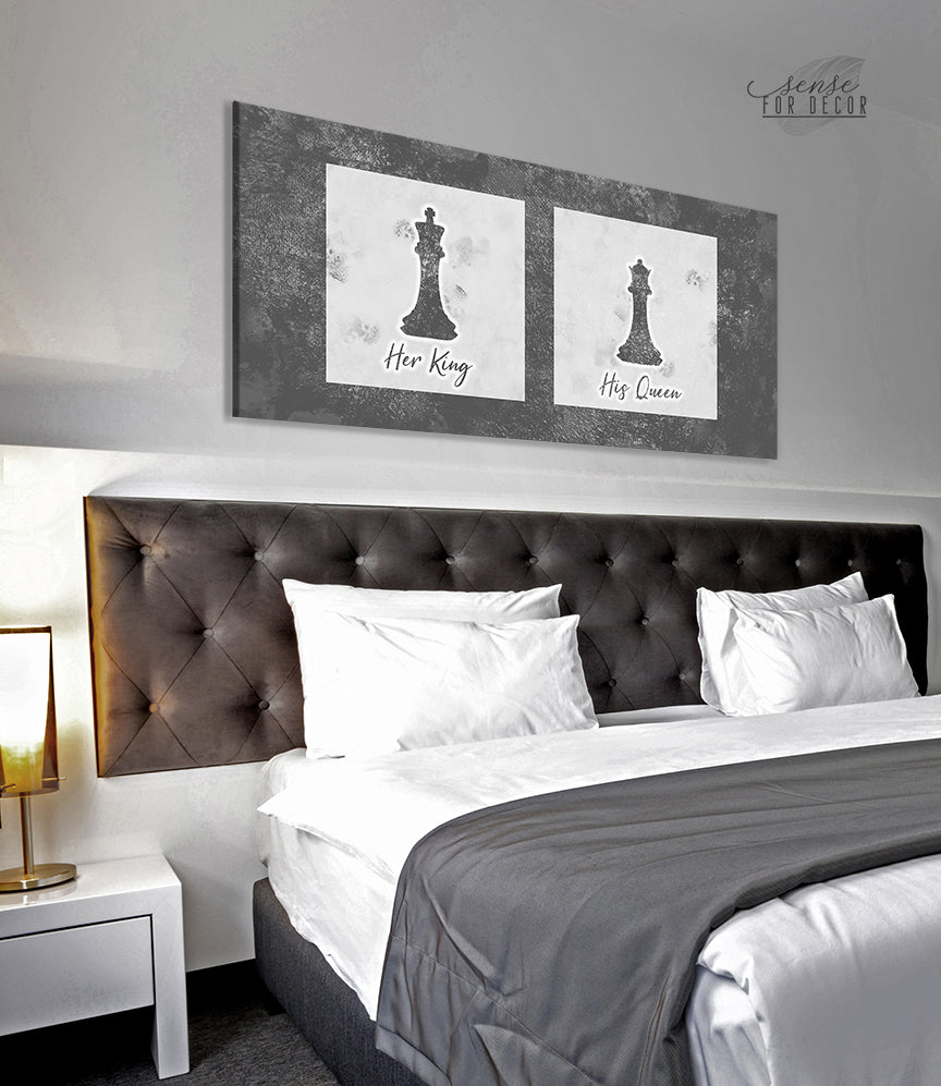 High - Quality Wood - Framed Couples Wall Art: Her King His Queen, Ready to Hang