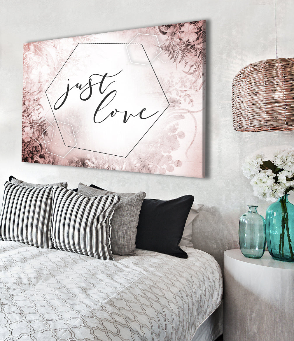 High - Quality Couples Wall Art 'Just Love' with Wood Frame, Ready to Hang