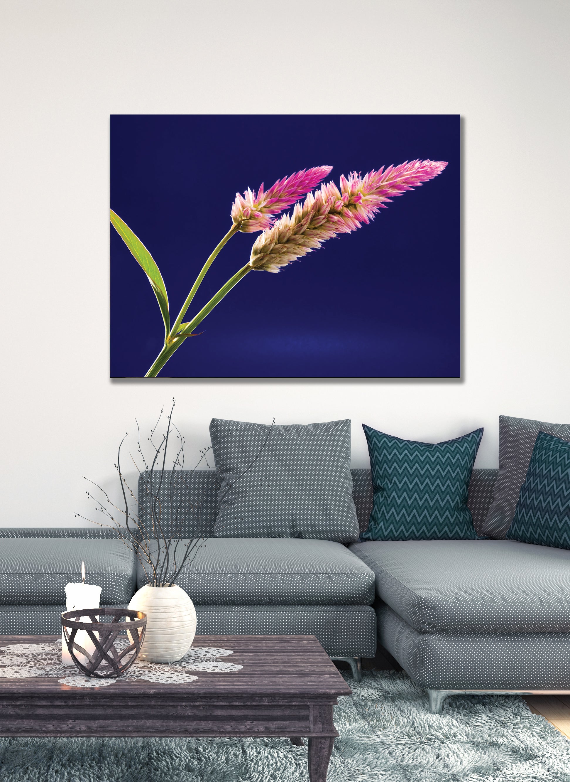 Hot Deal! White and Purple Clustered Elongated Plant Flower Wall Art with Wood Frame, Ready to Hang