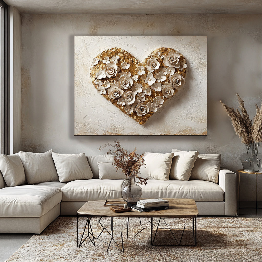 Exclusive Home Wall Art: Golden Heart Bouquet V19 - Buy 2 Get 20% Off!