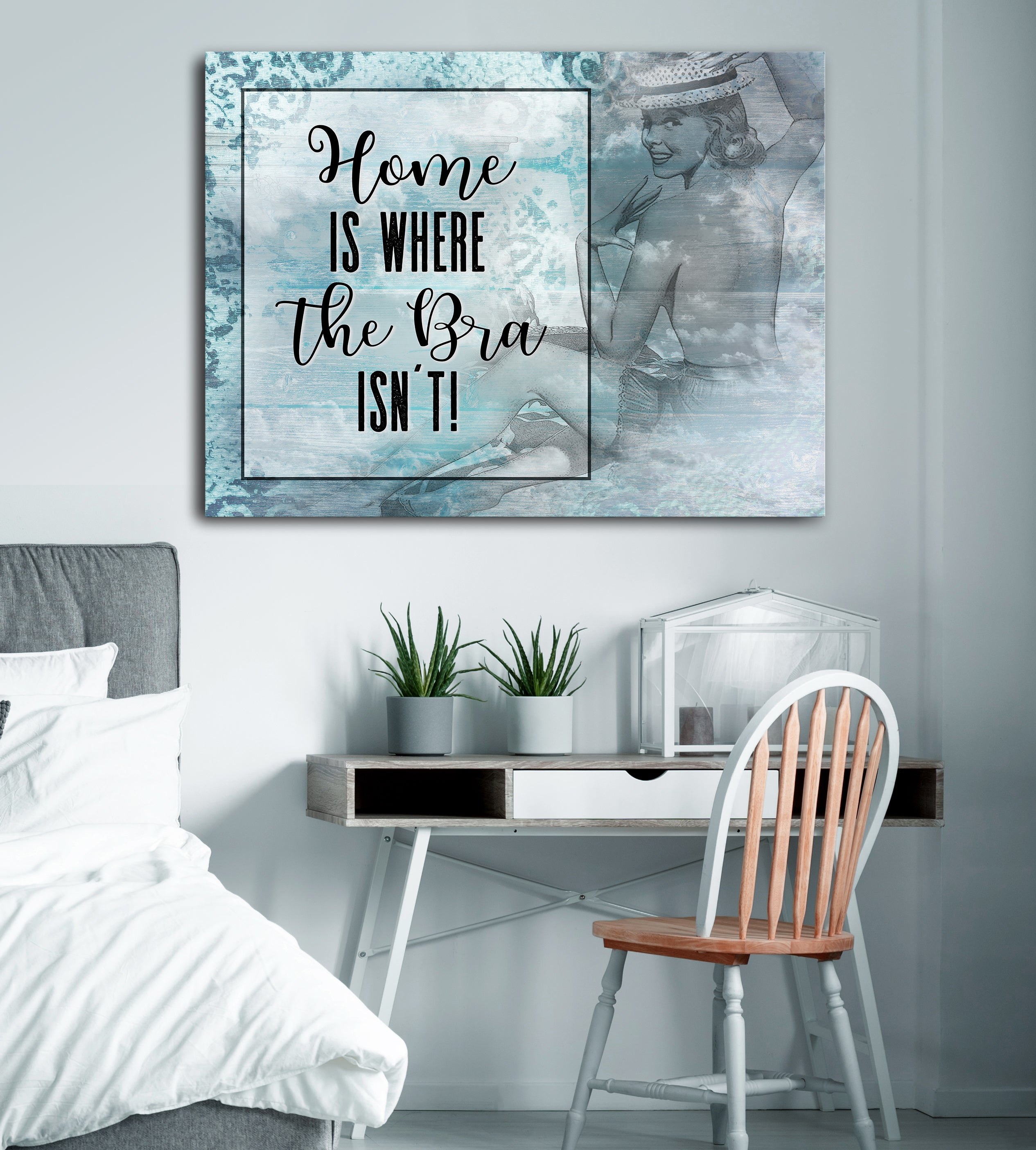 Ready-to-Hang Wood Framed Home Wall Art: Home Without Bras