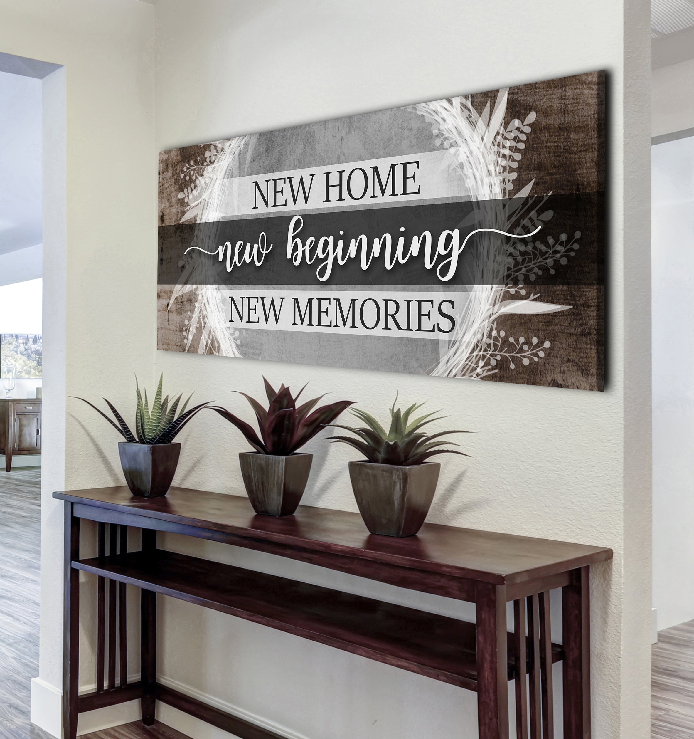 New Home, New Beginning V13 Wood Frame Wall Art, Ready To Hang