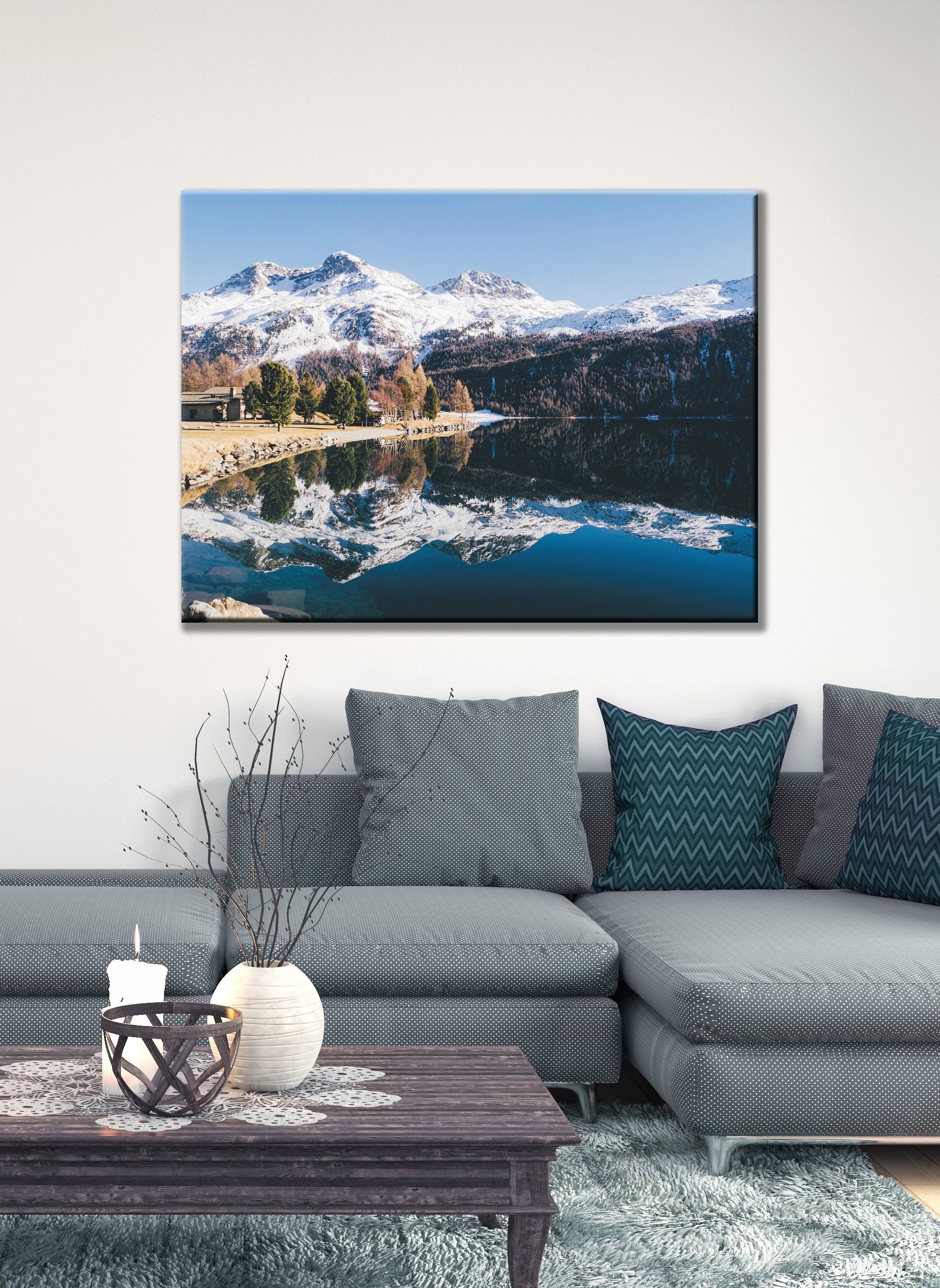 High - quality Wood - framed Mountain Lake Landscape Wall Art, Ready to Hang