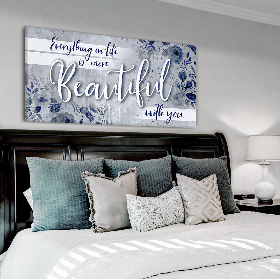 Beautiful Couples Wall Art: 'Everything In Life Is More Beautiful With You' V2 (Ready-to-Hang Wood Frame)