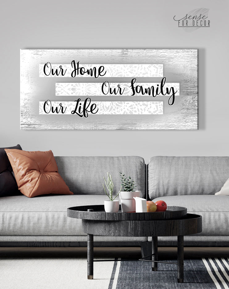 Hot Deal! Family Wall Art - 'Our Home Our Family Our Life' with Wood Frame, Ready to Hang
