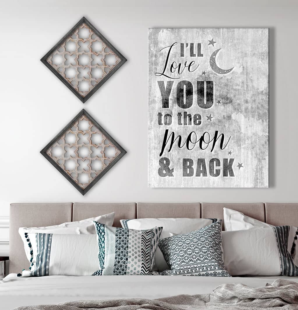Limited-Time Offer! Bedroom Wall Art - 'I'll Love You To The Moon And Back' with Wood Frame, Ready To Hang