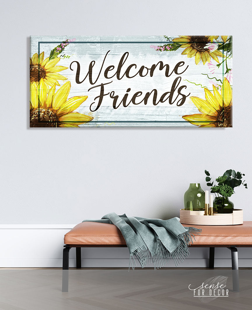 Hot! Welcome Friends Wood Frame Wall Art, Ready To Hang