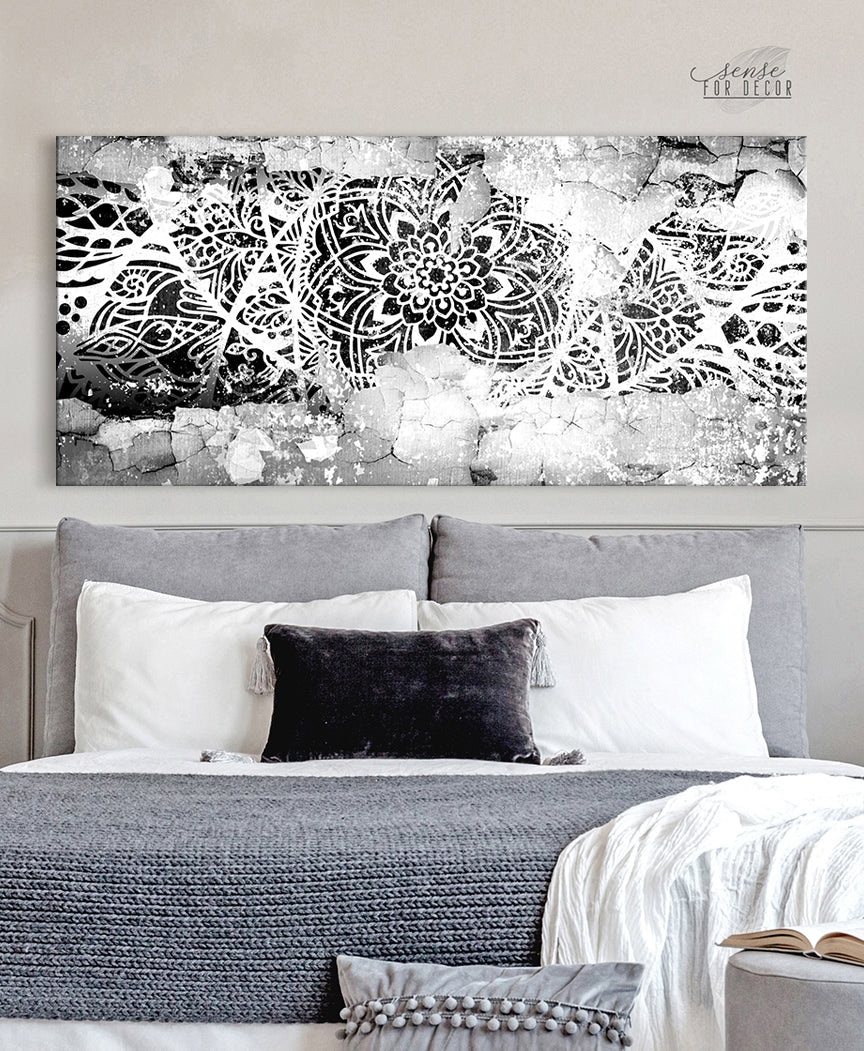 High - quality Boho Crackle Mandala Wall Art with Wood Frame, Ready to Hang