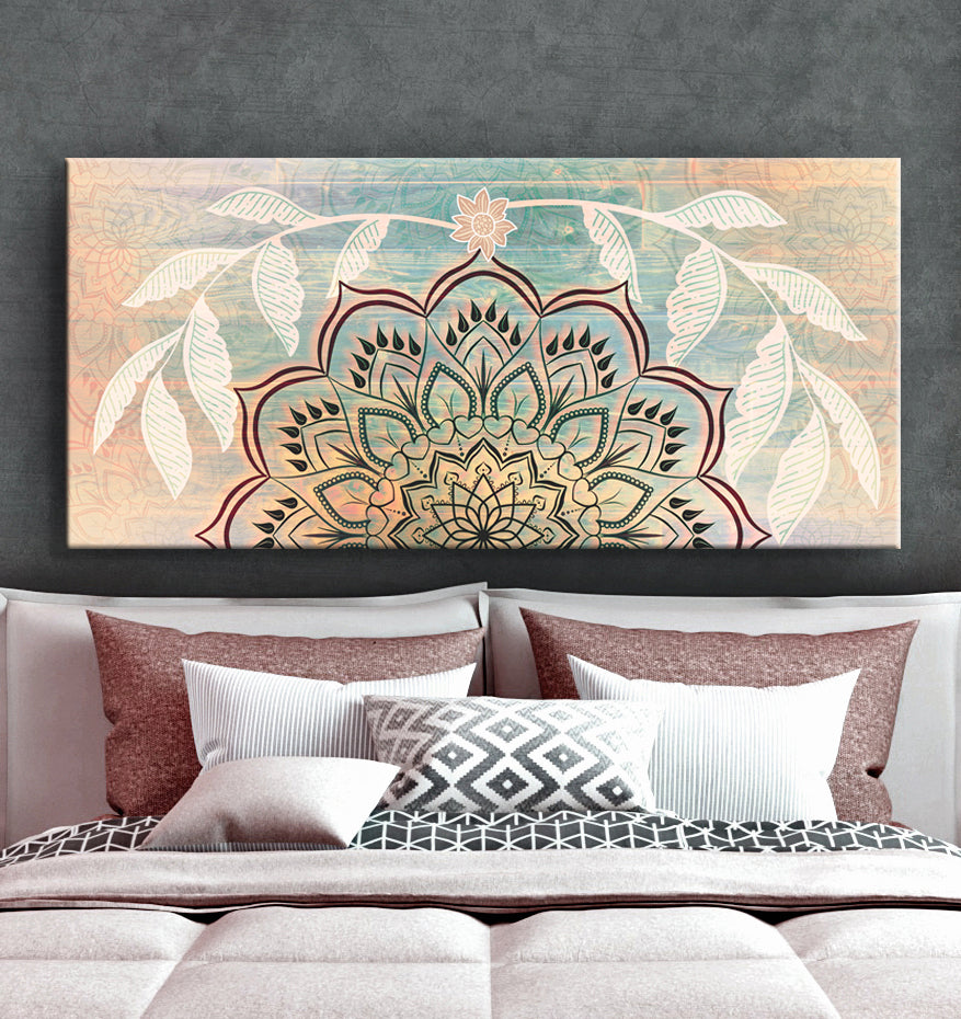 Ready-to-Hang Boho Mandala Wall Art V2 with Wood Frame for Home Decor