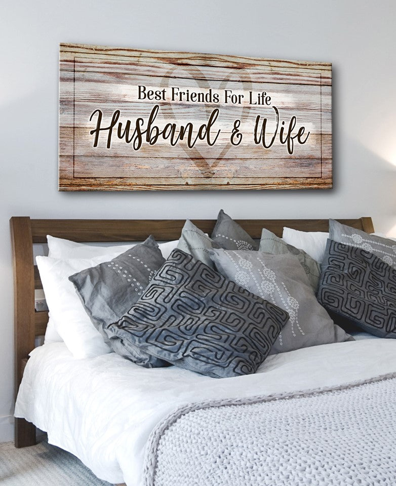 Hot Deal! Couples Wall Art - Husband & Wife Best Friends For Life V2 (Wood Frame, Ready To Hang)
